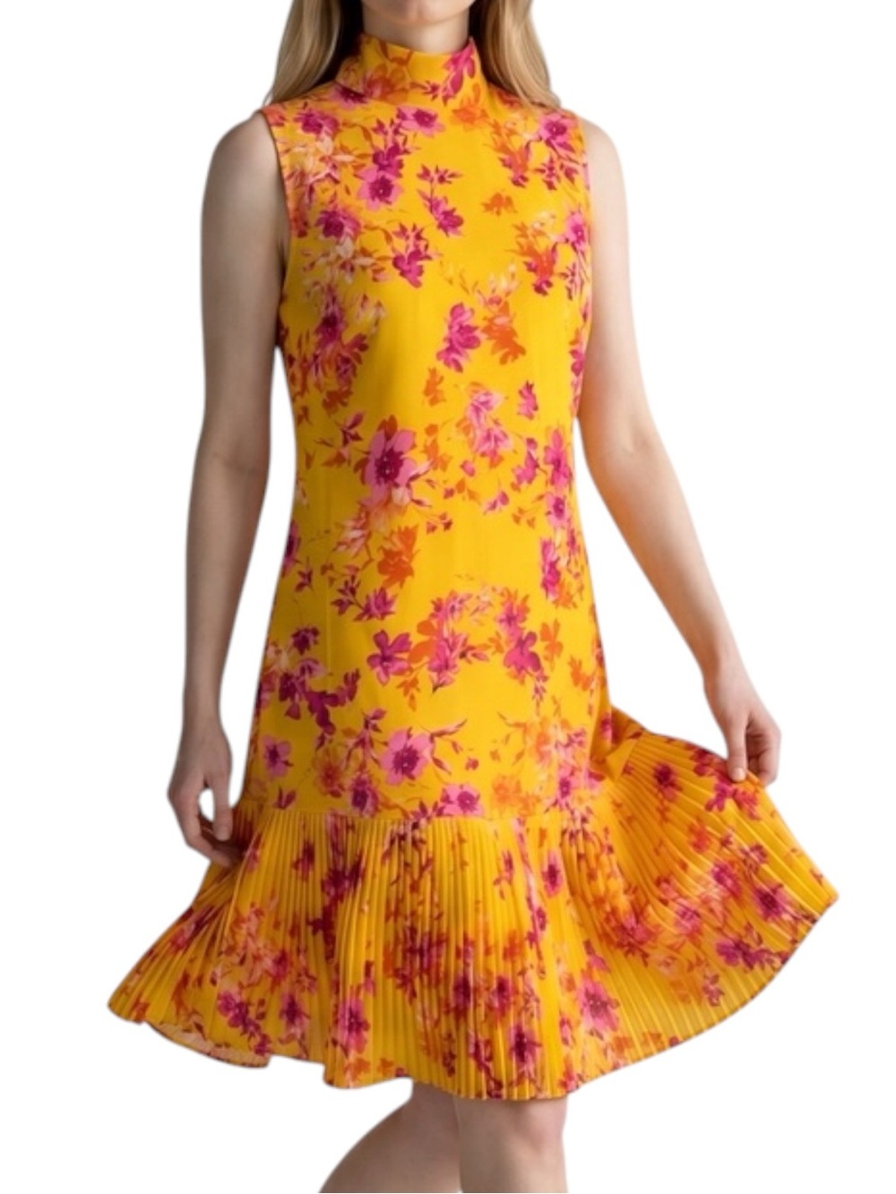 Nanette Lepore Yellow Pink Floral Pleated Party Event Dress NWT Size 4